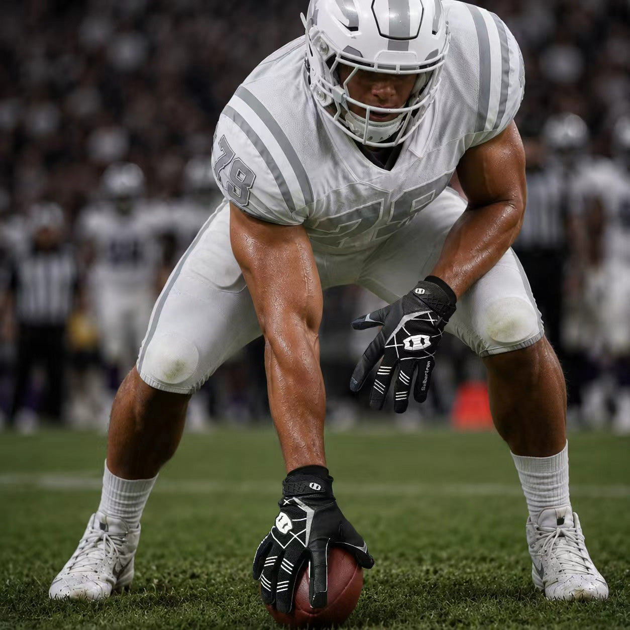 seibertron-gallery:white-football-ai-color-groups-20260721 | Produkt:8557666271422 | Farbe:Schwarz | Slot:2 | Seibertron Aktionsbild eines schwarzen Football-Receiver-Handschuhs für Erwachsene 2