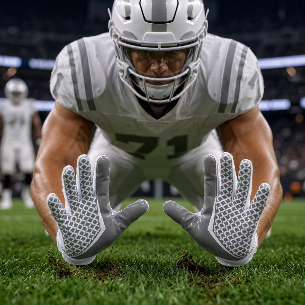 seibertron-gallery:white-football-ai-color-groups-20260721 | Produkt:8557666271422 | Farbe:Weiß | Slot:3 | Seibertron Aktionsbild eines weißen Football-Receiver-Handschuhs für Erwachsene 3