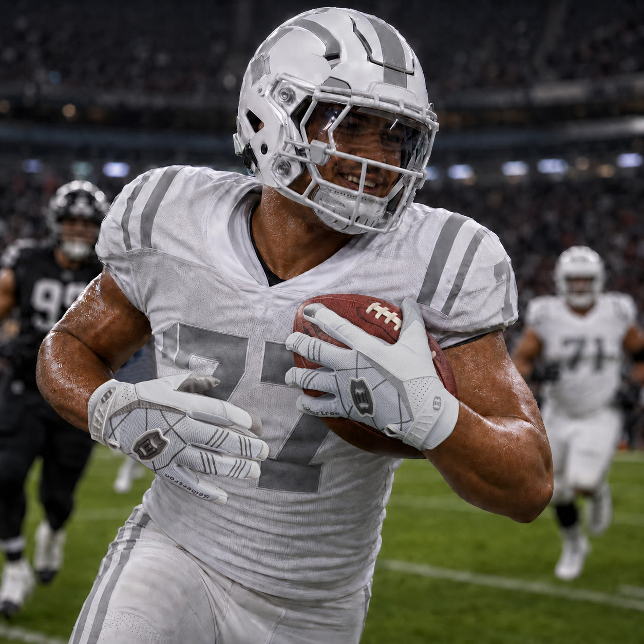 seibertron-gallery:white-football-ai-color-groups-20260721 | Produkt:8557666271422 | Farbe:Weiß | Slot:4 | Seibertron Aktionsbild eines weißen Football-Receiver-Handschuhs für Erwachsene 4