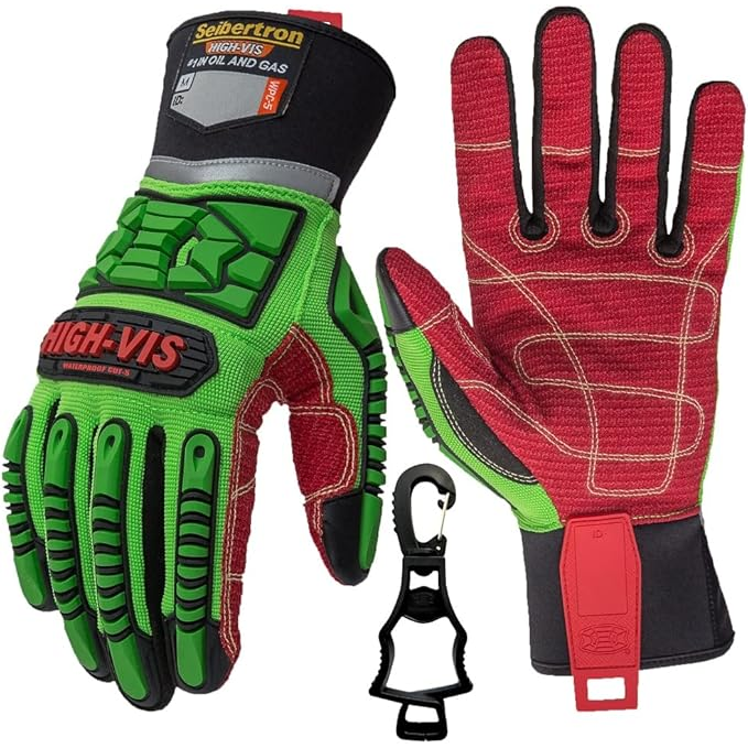 seibertron-gallery:wpc5-plus-1-glove-clip-thumbnail-20260716 | product:wpc5 | style:WPC5+1 Glove Clip | Seibertron HIGH-VIS WPC5 gloves with one black glove clip