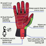 seibertron-gallery:wpc5-safety-gloves-20260715 | Produkt:wpc5 | Farbe:Grün Rot | Slot:4 | Seibertron HIGH-VIS WPC5 Sicherheitshandschuhe Handfläche und Handschuh-Clip Detailbild