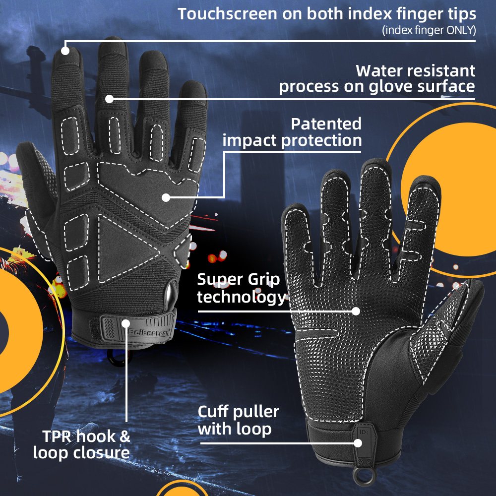 Farbe: Schwarz | Seibertron S.O.L.A.G 2.0 Vollfinger-Wasserabweisende taktische Handschuhe mit Fingern Bild 03