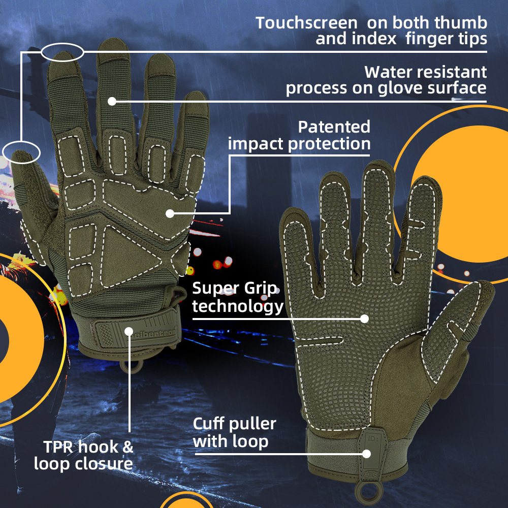 Farbe: Armeegrün | Seibertron S.O.L.A.G 2.0 Vollfinger-Wasserabweisende taktische Handschuhe mit Vollfinger-Bild 11