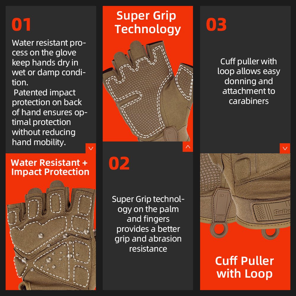 Farbe: Coyote | Seibertron S.O.L.A.G 2.0 Halbfinger-Handschuhe taktische Outdoor-Halbfinger-Handschuhe Bild 16
