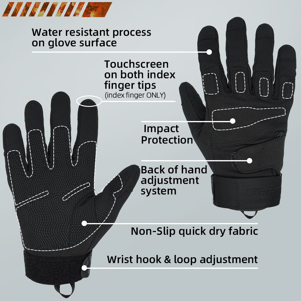 Farbe:Schwarz | Seibertron S.O.L.A.G Taktische Handschuhe mit vollständigen Fingern, wasserabweisend, Touchscreen-tauglich, taktische Handschuhe mit vollständigen Fingern, Bild 03
