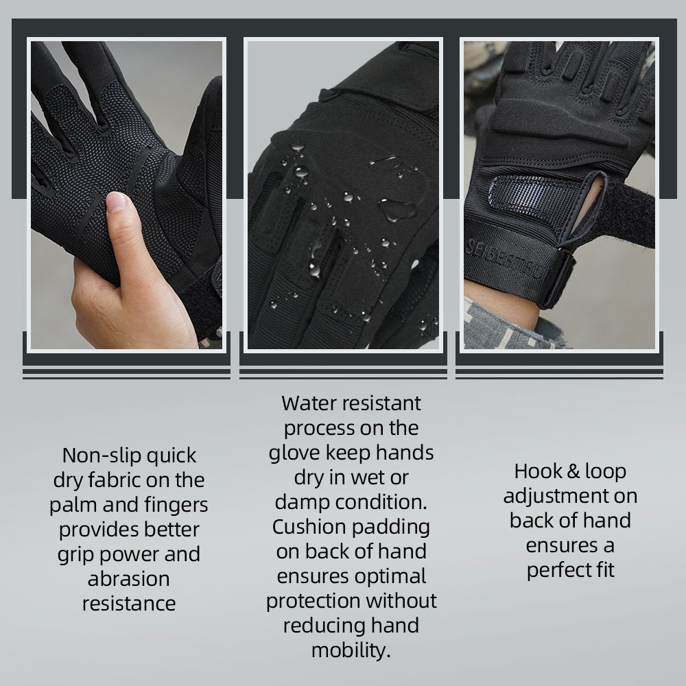 Farbe:Schwarz | Seibertron S.O.L.A.G Taktische Handschuhe mit vollständigen Fingern, wasserabweisend, Touchscreen-tauglich, taktische Handschuhe mit vollständigen Fingern, Bild 04
