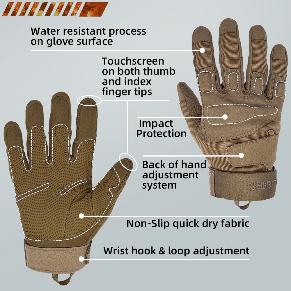 color:Coyote | Seibertron S.O.L.A.G Tactical Full Finger Gloves wasserabweisende taktische Fingerhandschuhe mit Touchscreen-Funktion Bild 15