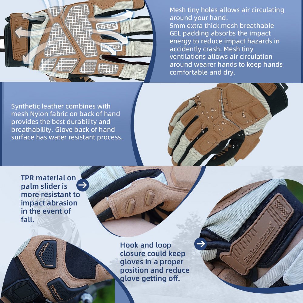 Farbe: Khaki | Seibertron SPS-1 Motorradhandschuhe mit Touchscreen-Funktion für alle Finger Bild 12