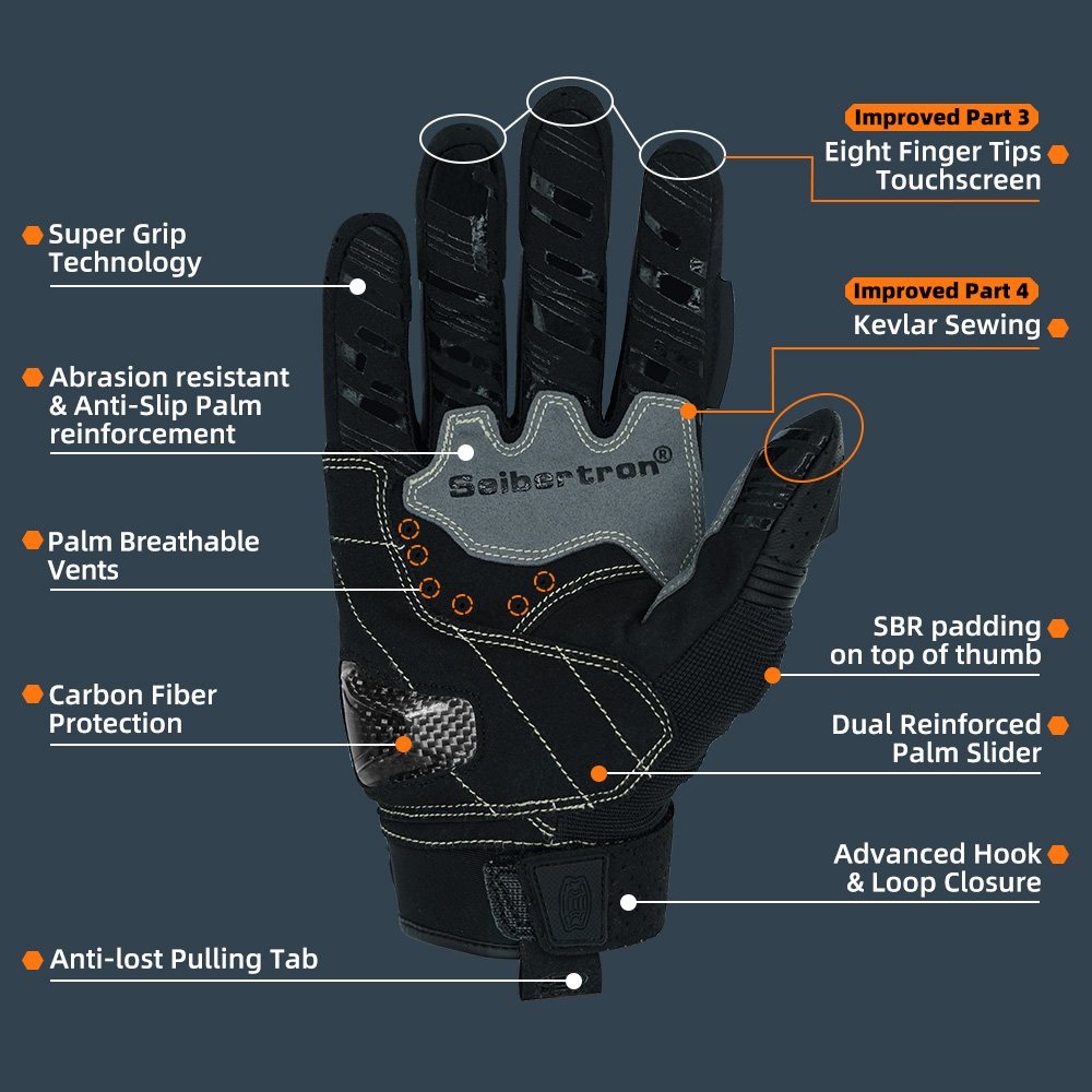 Farbe: Schwarz | Seibertron SPS2 Plus Sommer-Motorradhandschuhe mit Kohlefaser-Knochenschutz Bild 03