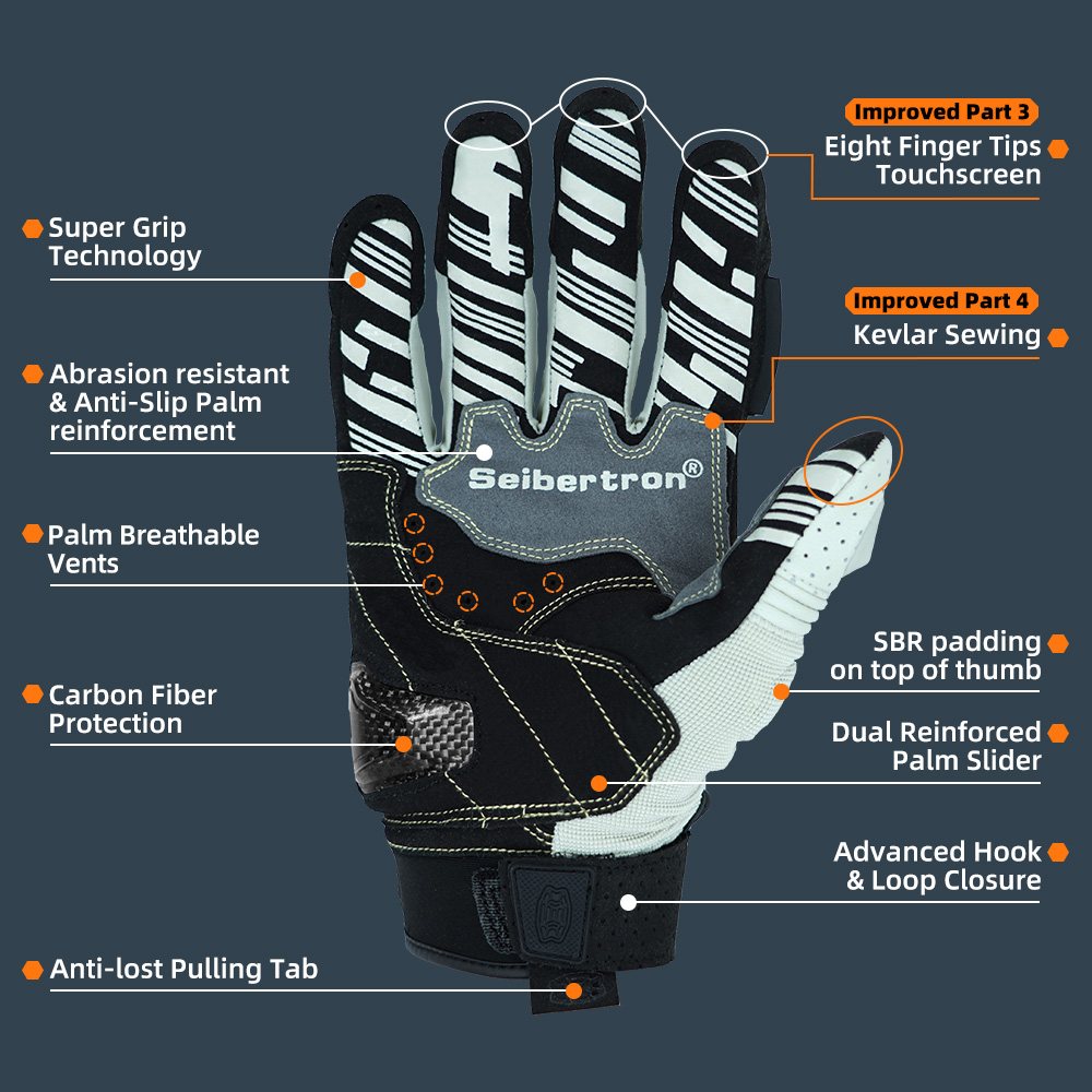 Farbe: Weiß | Seibertron SPS2 Plus Sommer-Motorradhandschuhe mit Kohlefaser-Knochenschutz Bild 09