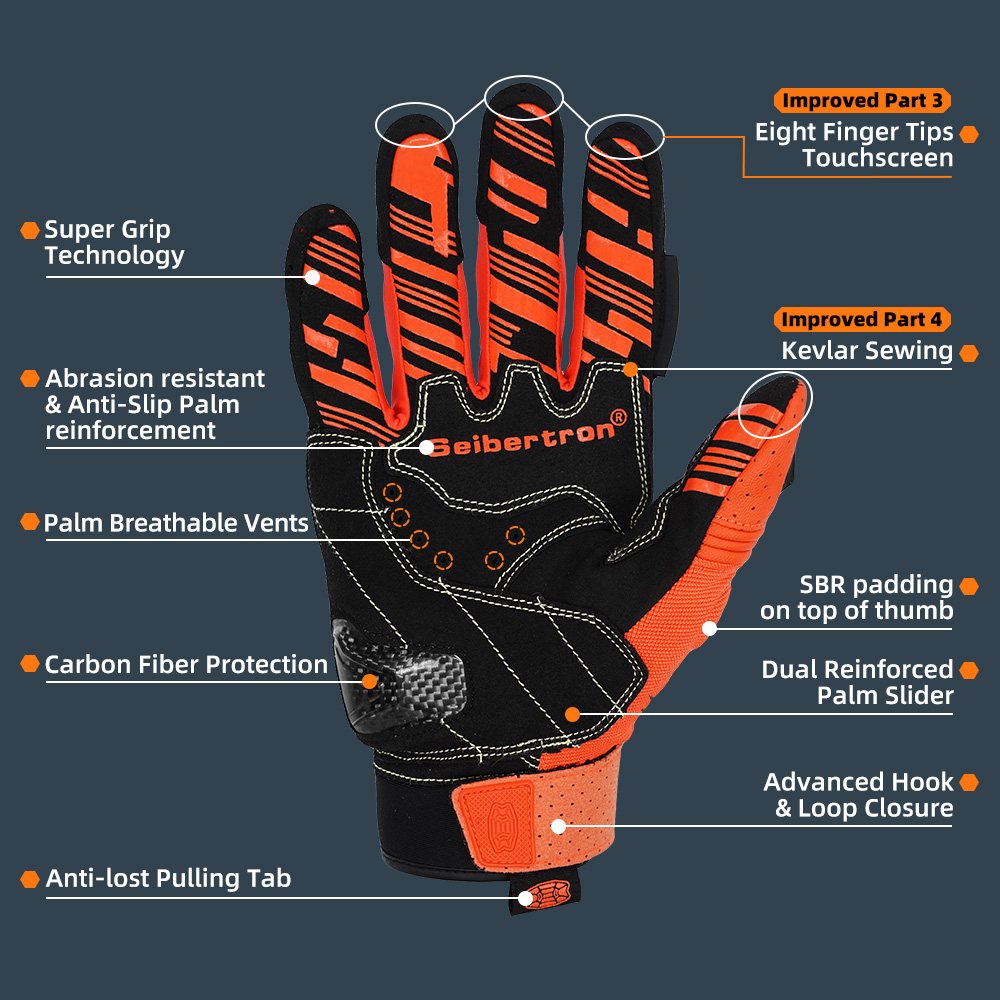 Farbe: Orange | Seibertron SPS2 Plus Sommer-Motorradhandschuhe mit Kohlefaser-Knochenschutz Bild 15