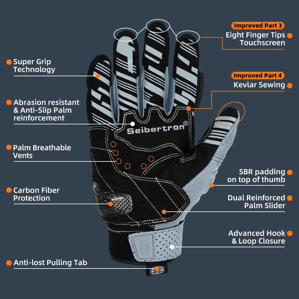 Farbe: Grau | Seibertron SPS2 Plus Sommer-Motorradhandschuhe mit Carbon-Knöchelschutz Bild 21