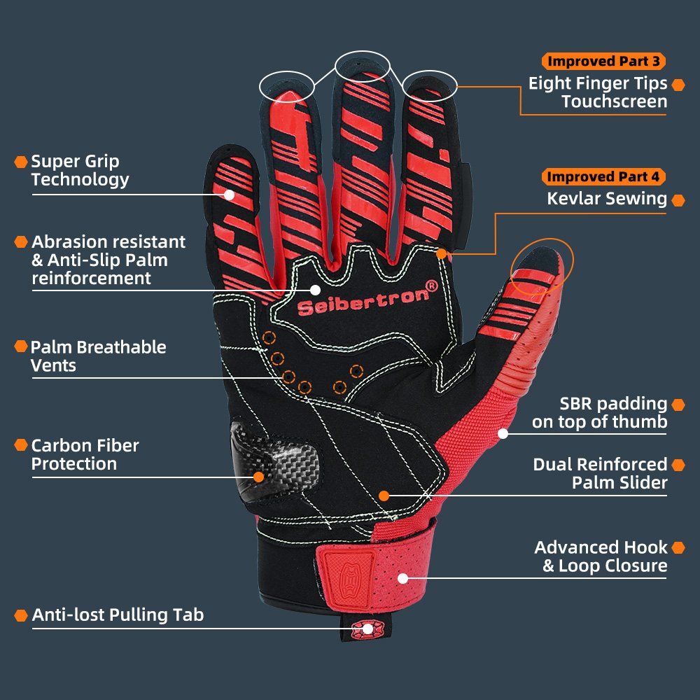 Farbe: Rot | Seibertron SPS2 Plus Sommer-Motorradhandschuhe mit Carbon-Knöchelschutz Bild 27