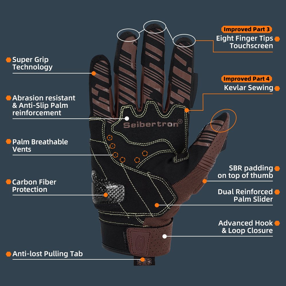 Farbe: Braun | Seibertron SPS2 Plus Sommer-Motorradhandschuhe mit Carbon-Knöchelschutz Bild 39