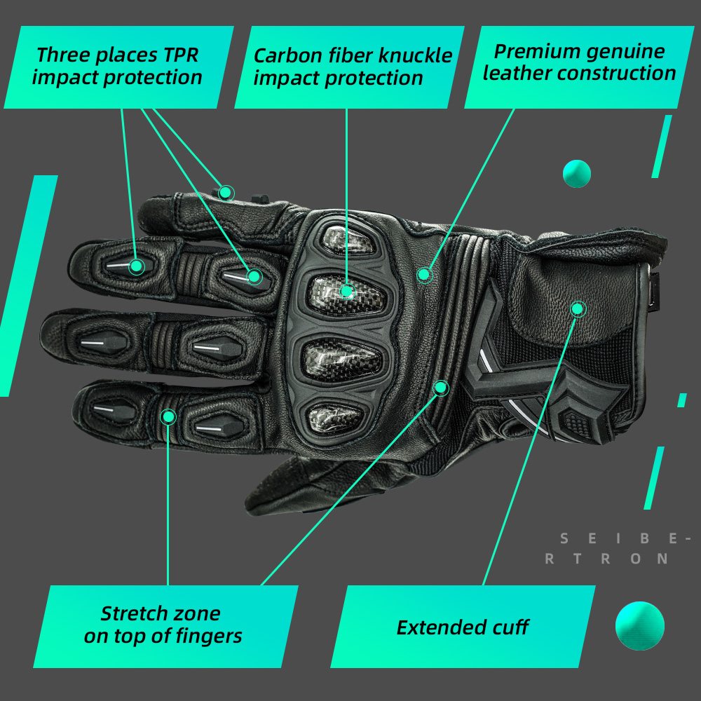 color:Black | Seibertron SPS-3 motorcycle riding gloves for BMX ATV MTB and road riding image 02