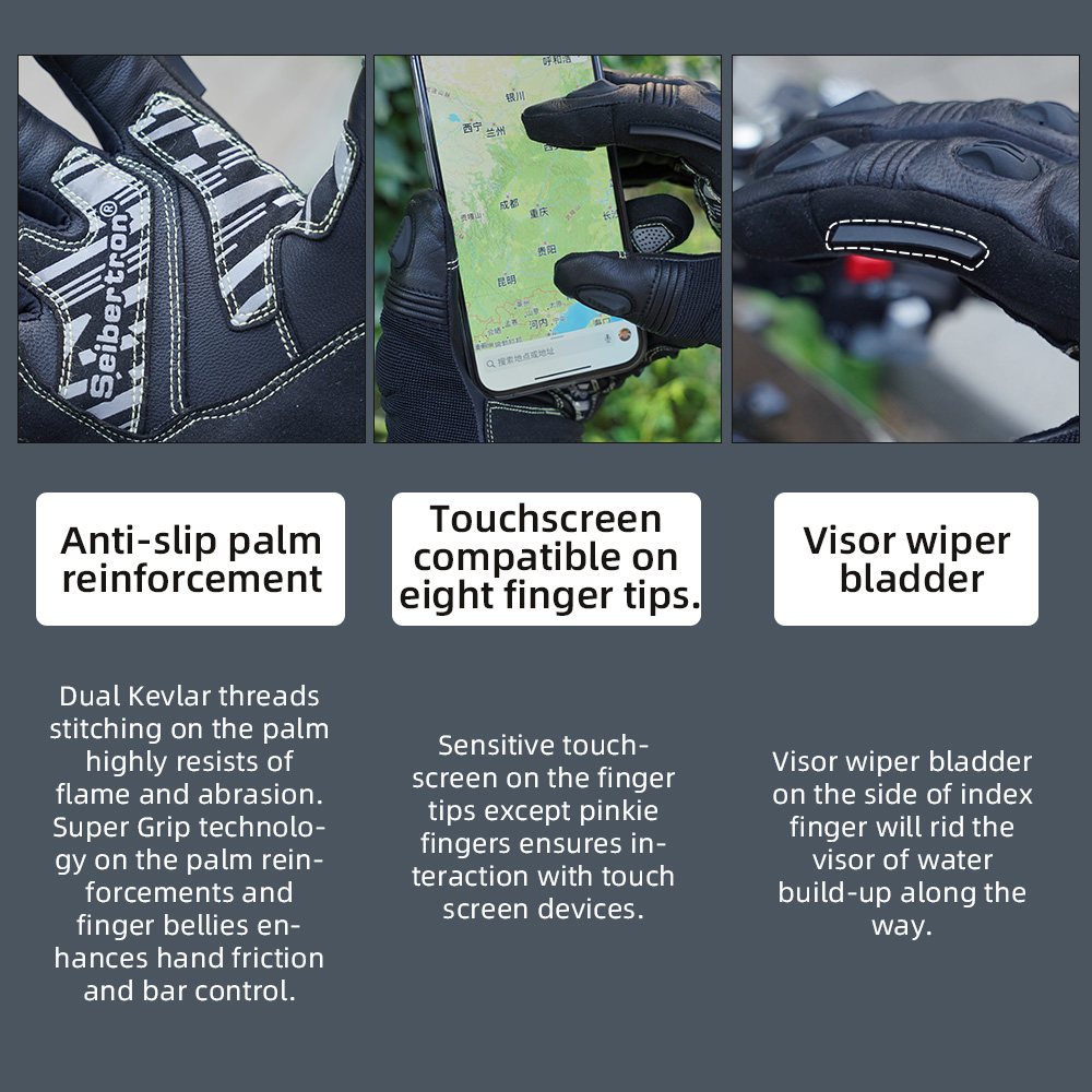 Farbe: Schwarz | Seibertron SPS-4 Plus 3M Thinsulate Winter-Leder-Motorradhandschuhe – Bild 04