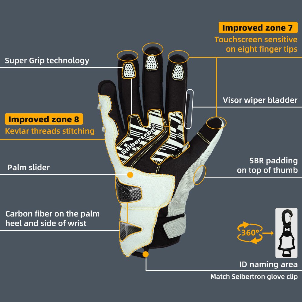 Farbe: Weiß | Seibertron SPS-4 Plus 3M Thinsulate Winter-Leder-Motorradhandschuhe – Bild 07