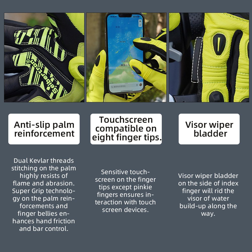 Farbe: Gelb | Seibertron SPS-4 Plus 3M Thinsulate Winter-Leder-Motorradhandschuhe Bild 24