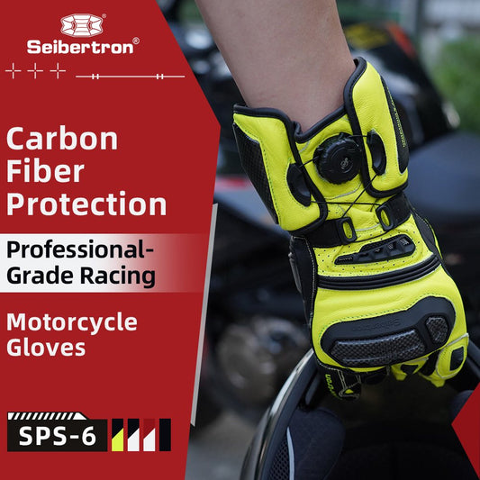 color:Yellow | Seibertron SPS-6 leather racing gloves with carbon fiber protection image 01