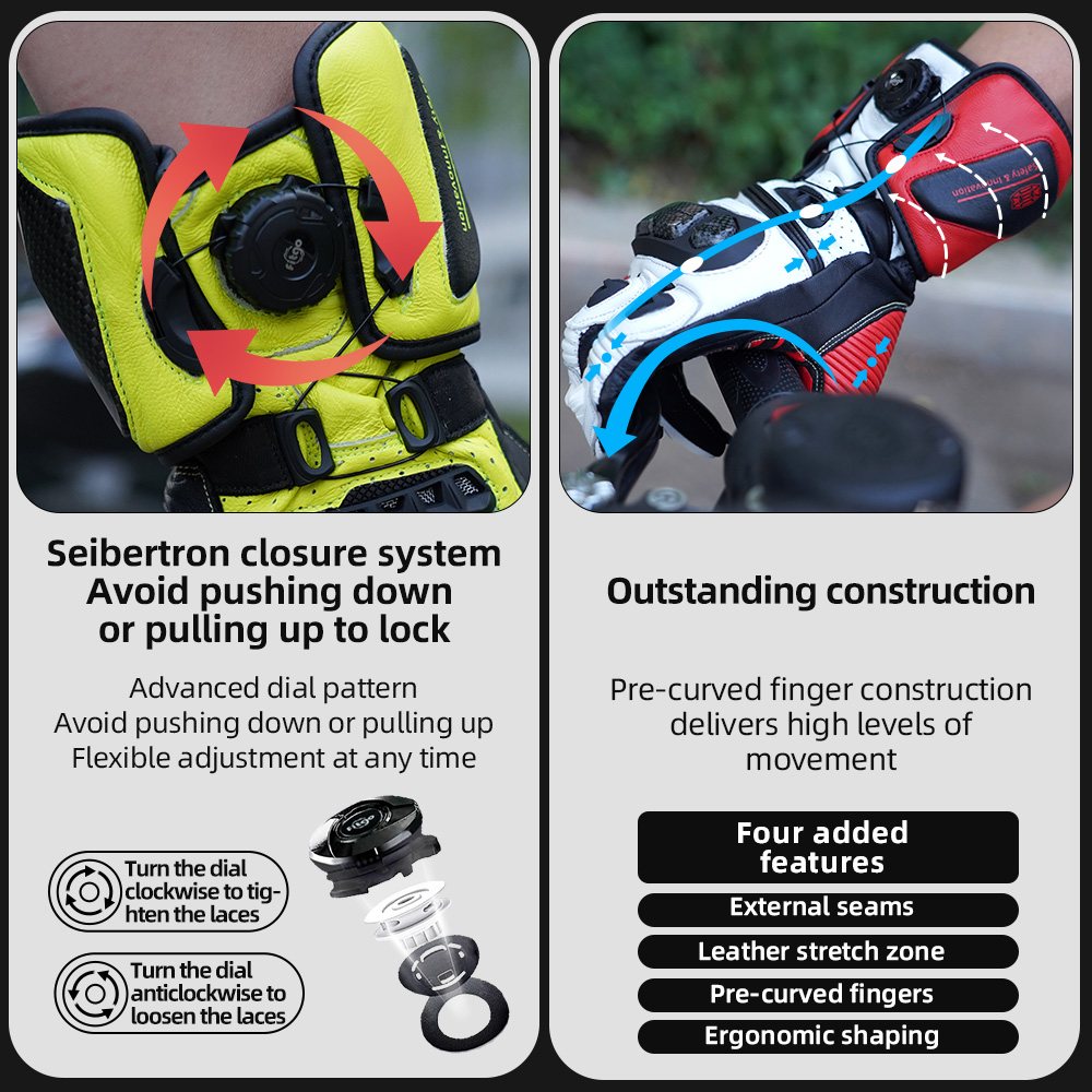 color:Yellow | Seibertron SPS-6 leather racing gloves with carbon fiber protection image 04