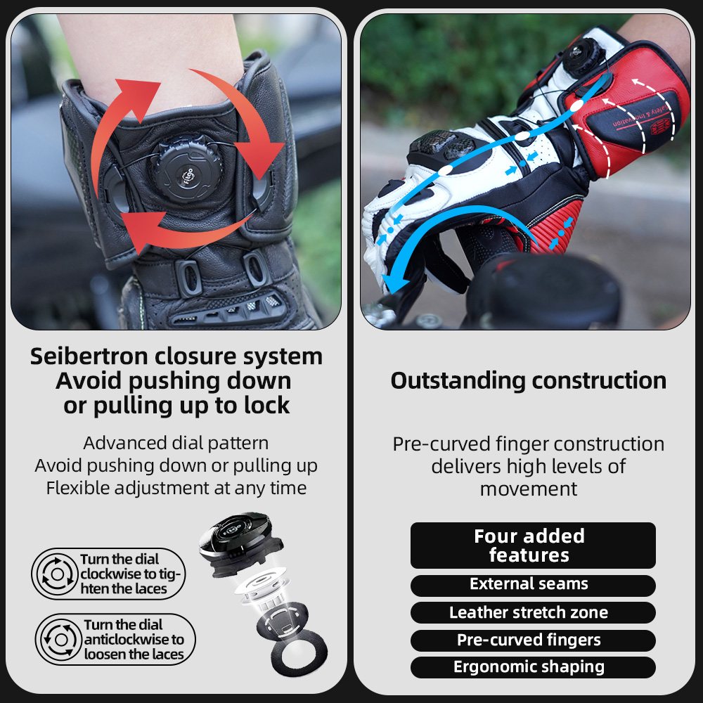 color:Black | Seibertron SPS-6 leather racing gloves with carbon fiber protection image 09
