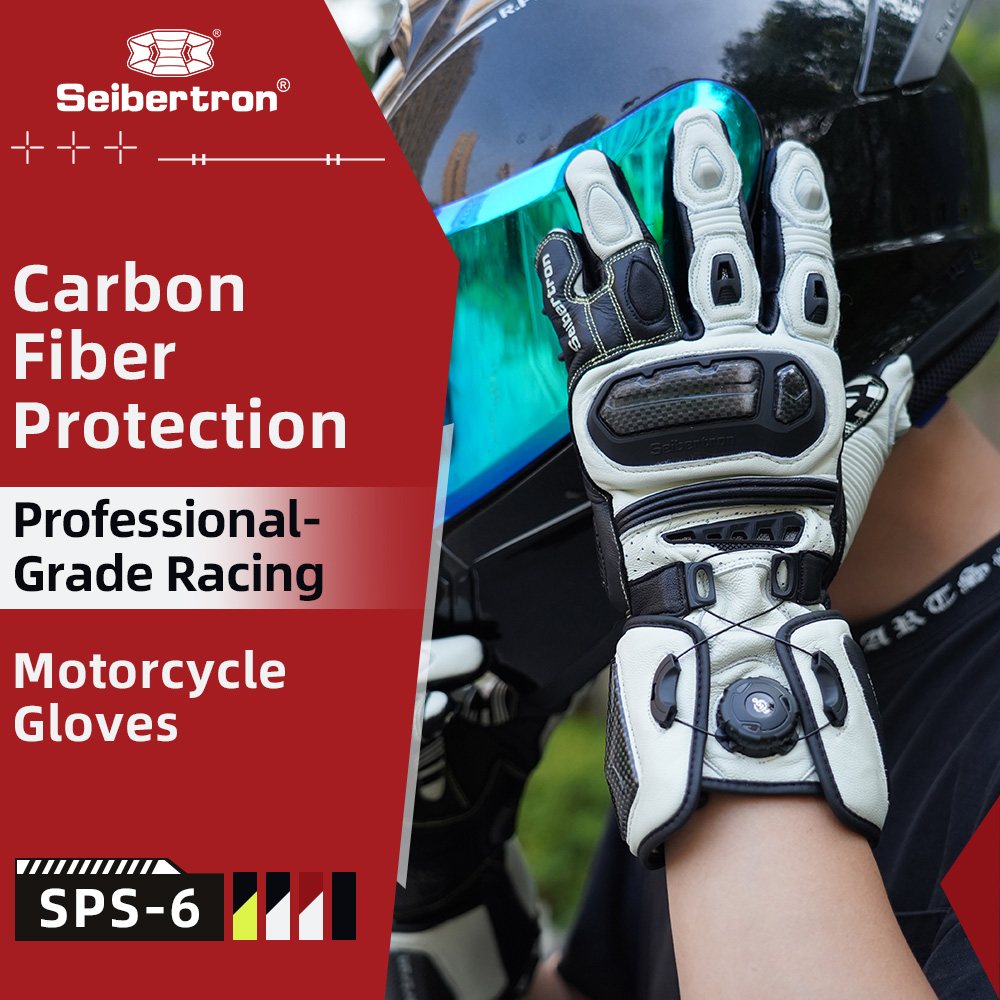 color:White | Seibertron SPS-6 leather racing gloves with carbon fiber protection image 11