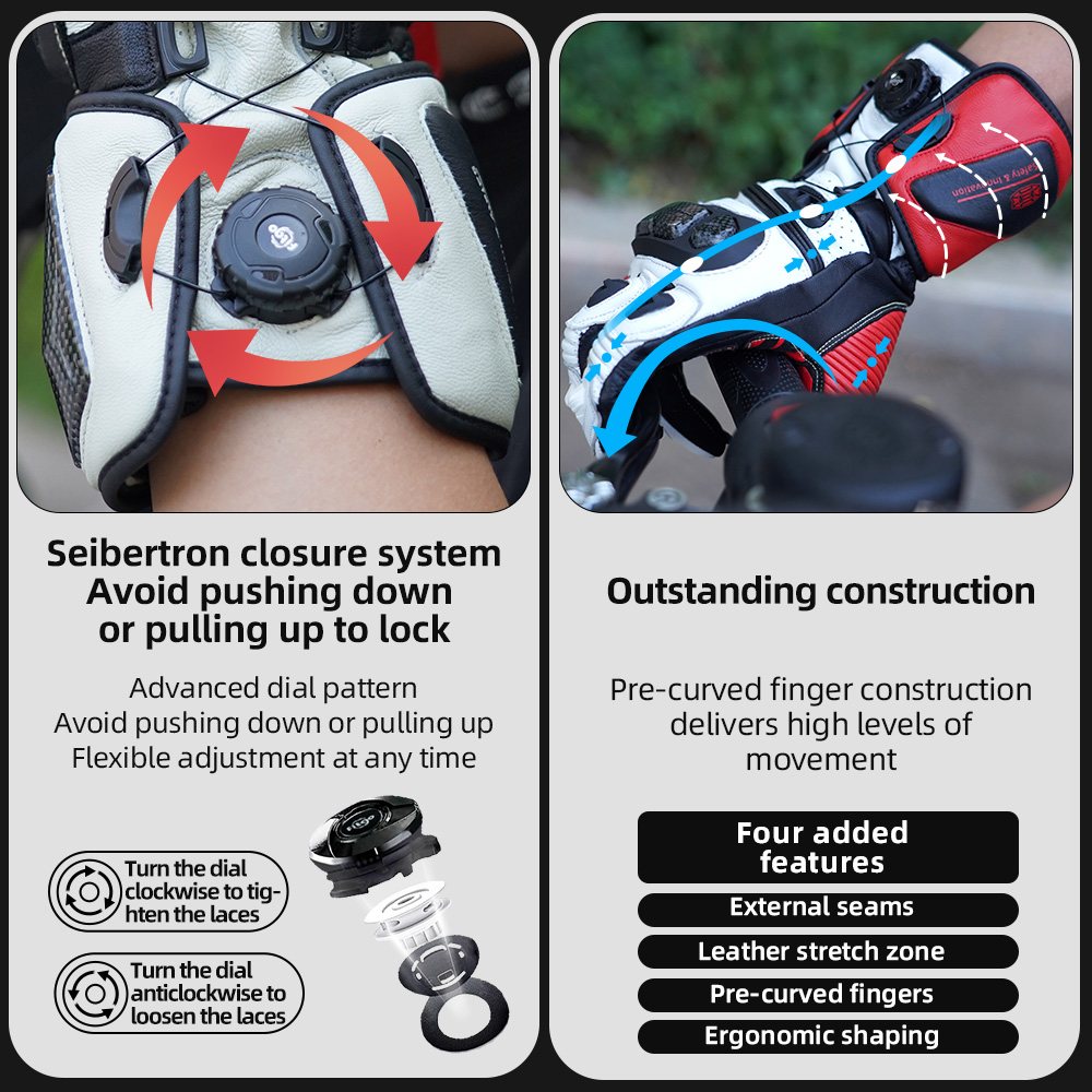 color:White | Seibertron SPS-6 leather racing gloves with carbon fiber protection image 14