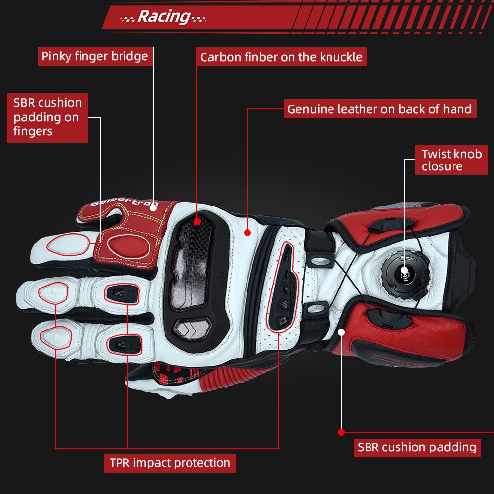 color:Red | Seibertron SPS-6 leather racing gloves with carbon fiber protection image 17
