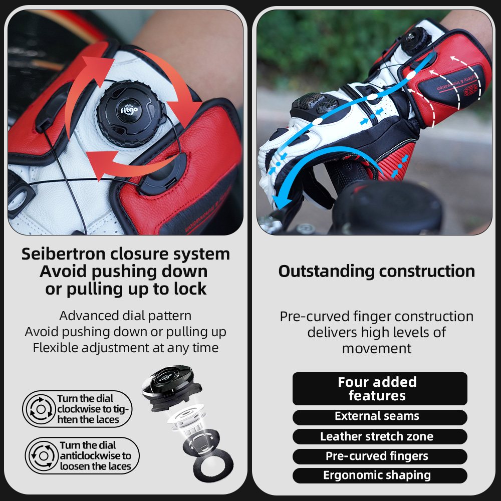 color:Red | Seibertron SPS-6 leather racing gloves with carbon fiber protection image 19