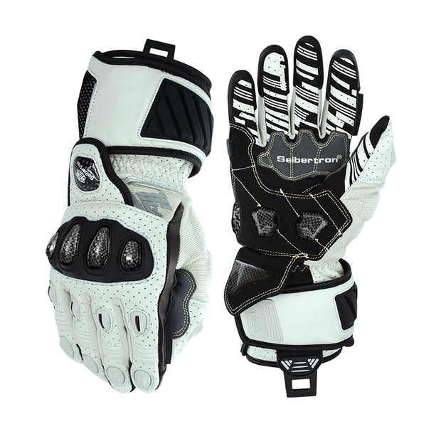 Seibertron SPS-7L Motorrad-Rennhandschuhe mit langem Stulpen in Weiß
