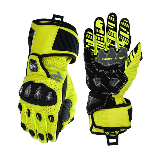 Seibertron SPS-7L long-cuff motorcycle racing gloves in Fluorescent Yellow