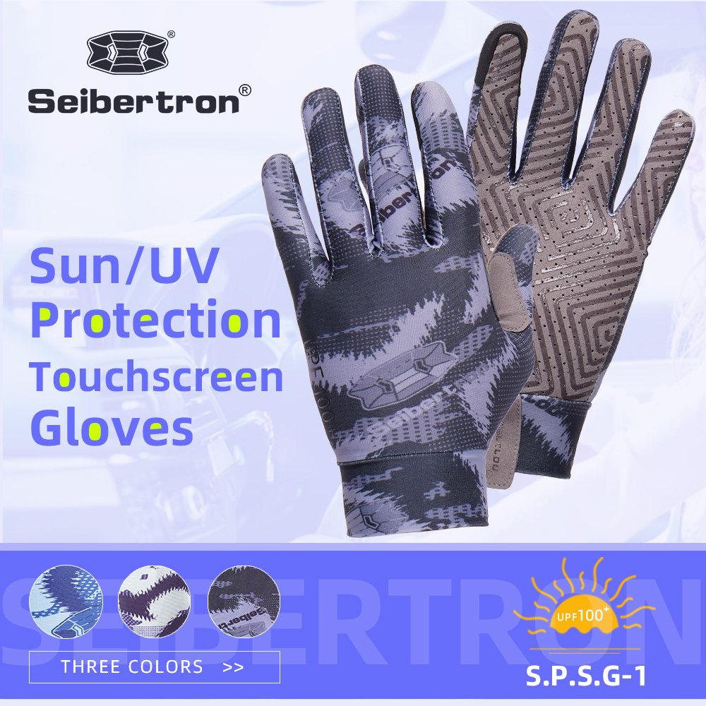 color:Black | Seibertron S.P.S.G-1 UPF100 sun protection touchscreen full finger gloves image 01