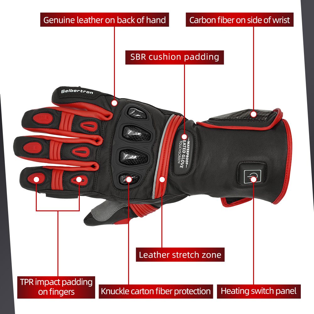 Farbe: Rot | Seibertron Wiederaufladbare beheizte Handschuhe, wasserdichte und winddichte beheizte Handschuhe für den Winter im Freien, Bild 02