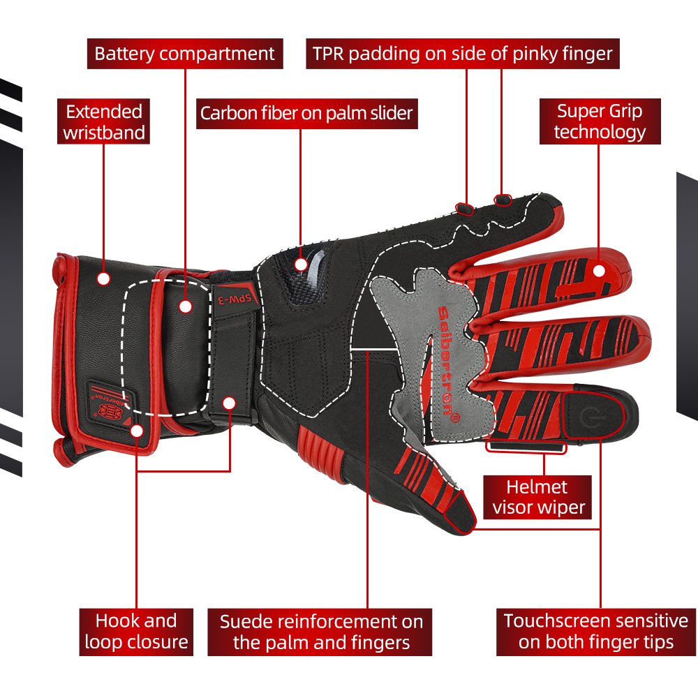 Farbe: Rot | Seibertron Wiederaufladbare beheizte Handschuhe, wasserdichte und winddichte beheizte Handschuhe für den Winter im Freien, Bild 03