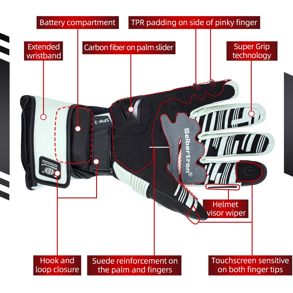 Farbe: Weiß | Seibertron Wiederaufladbare beheizte Handschuhe wasserdicht winddicht beheizte Handschuhe für den Winter Außeneinsatz Bild 09