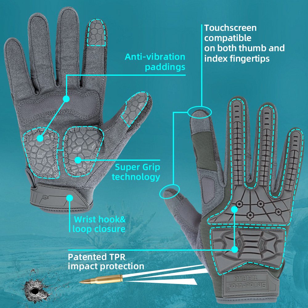 color:Grey | Seibertron T.F.F.I.G 2.0 full finger tactical gloves image 08