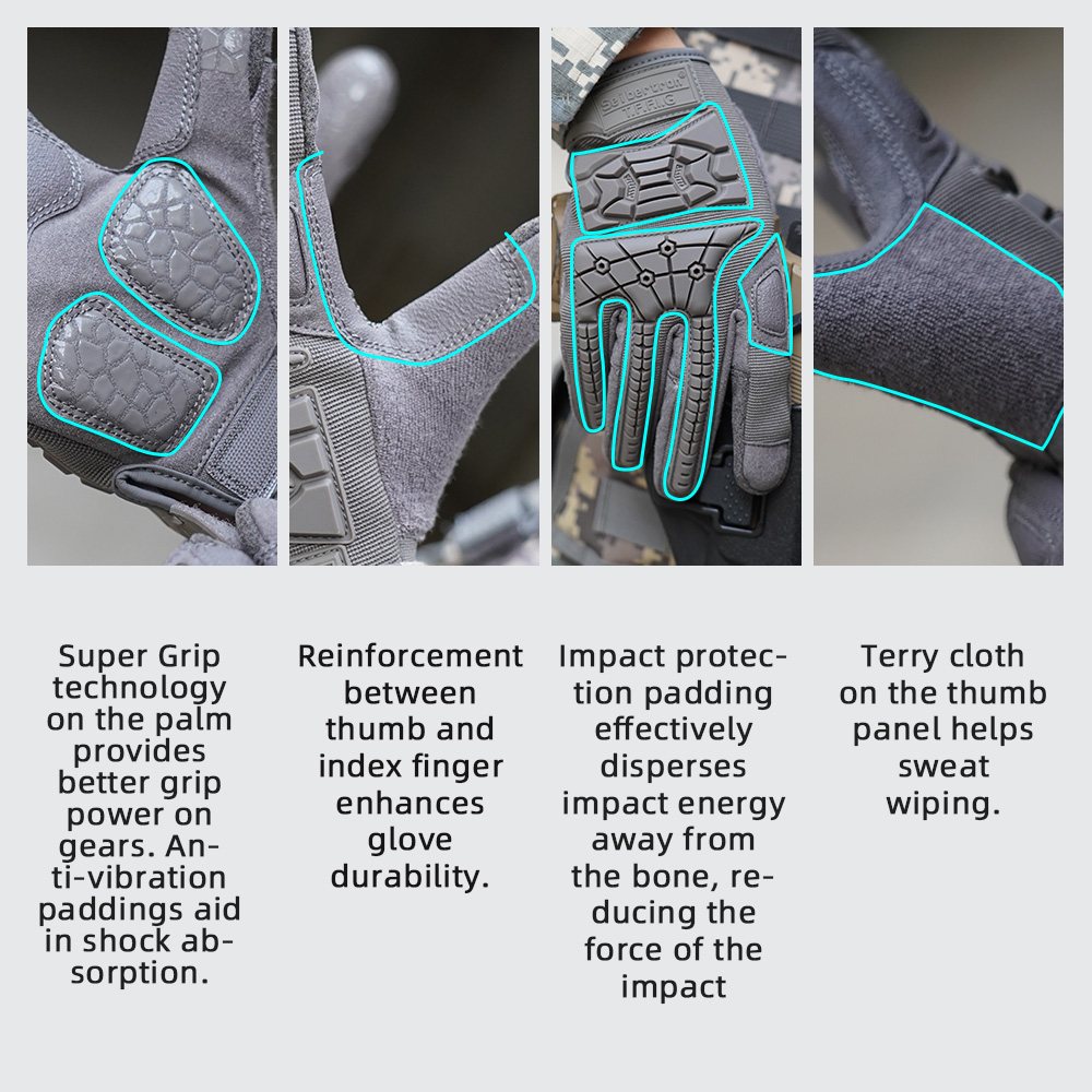 color:Grey | Seibertron T.F.F.I.G 2.0 full finger tactical gloves image 09
