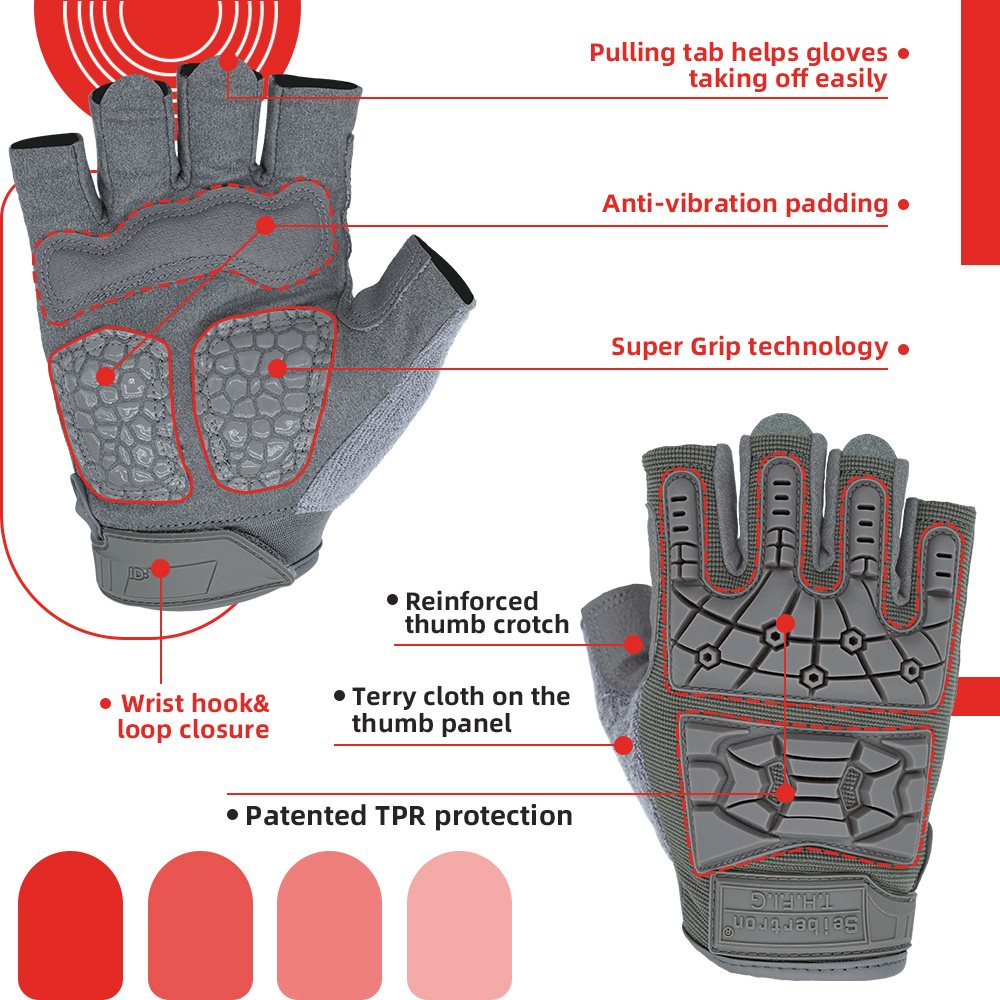 Farbe: Grau | Seibertron T.H.F.I.G 2.0 taktische Handschuhe mit halben Fingern Bild 08